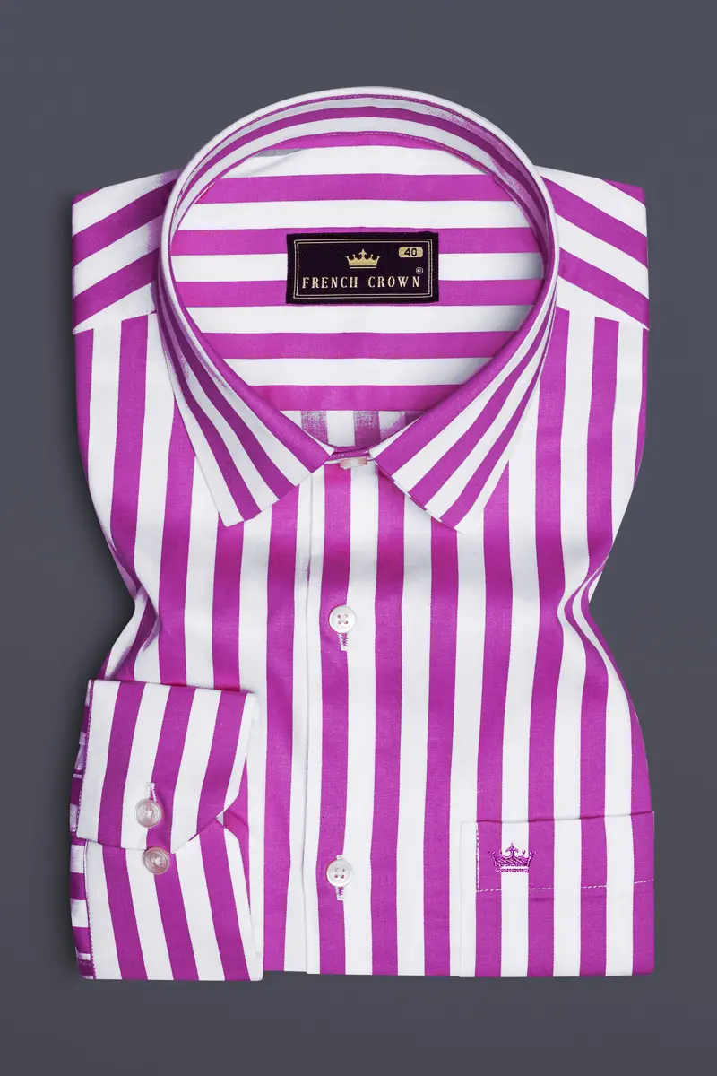 Aureline-Orchid Purple And Bright White Awning Striped Subtle Sheen Super Soft Premium Cotton Dress Shirt 4