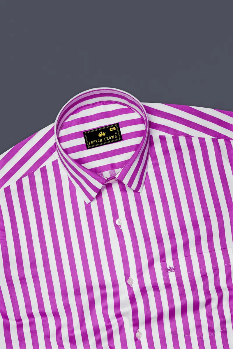 Aureline-Orchid Purple And Bright White Awning Striped Subtle Sheen Super Soft Premium Cotton Dress Shirt 5