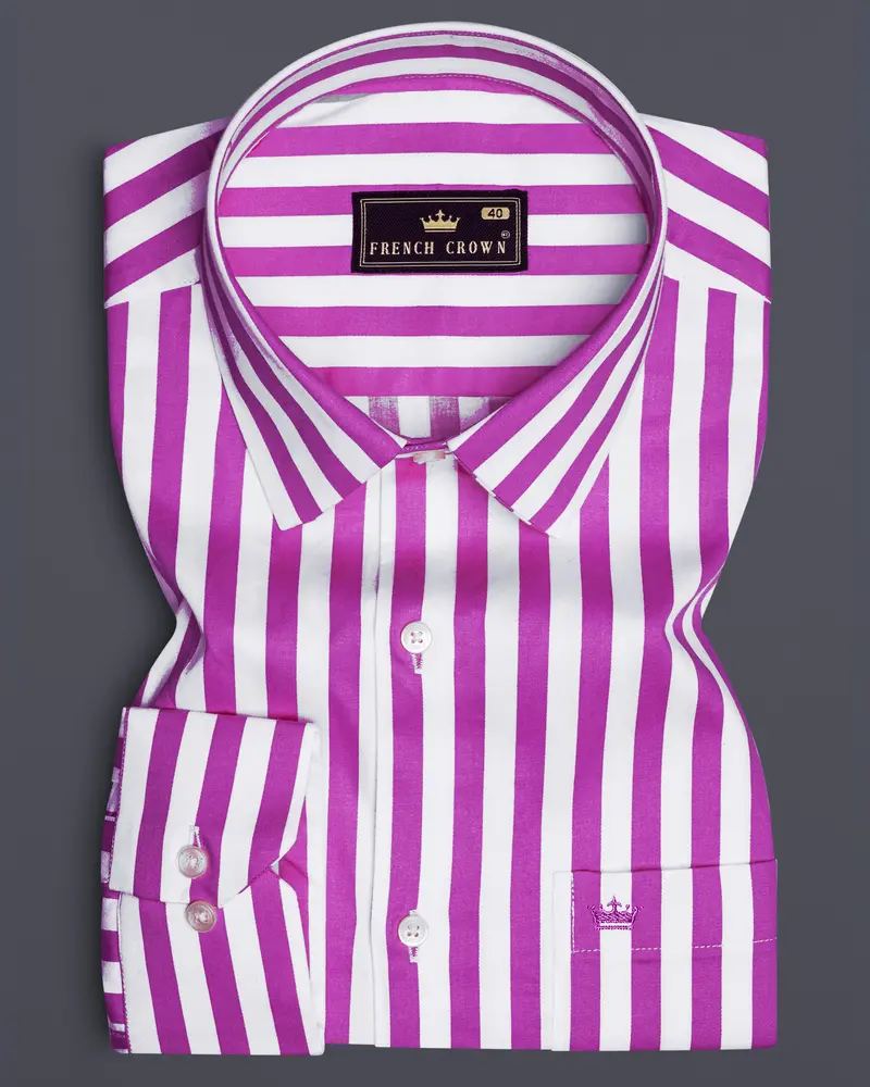 Aureline-Orchid Purple And Bright White Awning Striped Subtle Sheen Super Soft Premium Cotton Dress Shirt 6