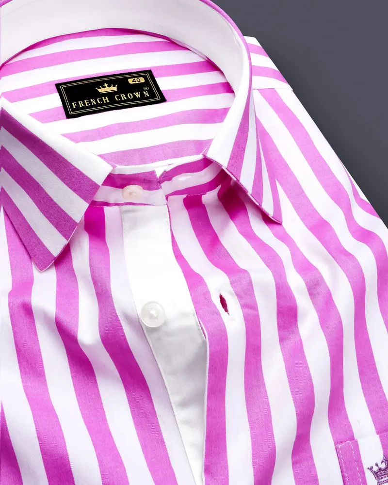 Aureline-Orchid Purple And Bright White Awning Striped Super Soft Premium Cotton Dress Shirt 1