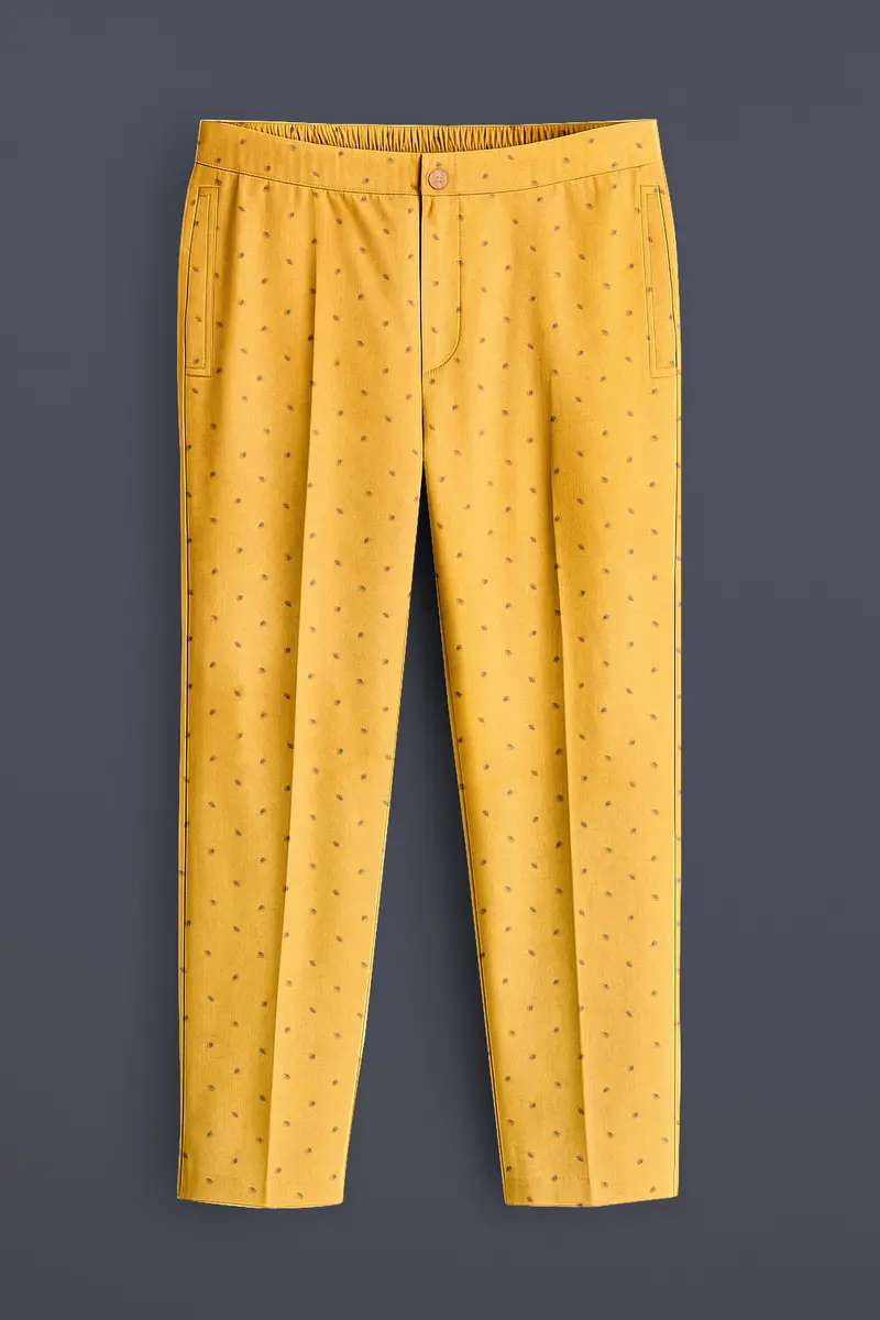 Aurelix-Saffron Yellow Printed Subtle Sheen Super Soft Premium Cotton Lounge Pant 2