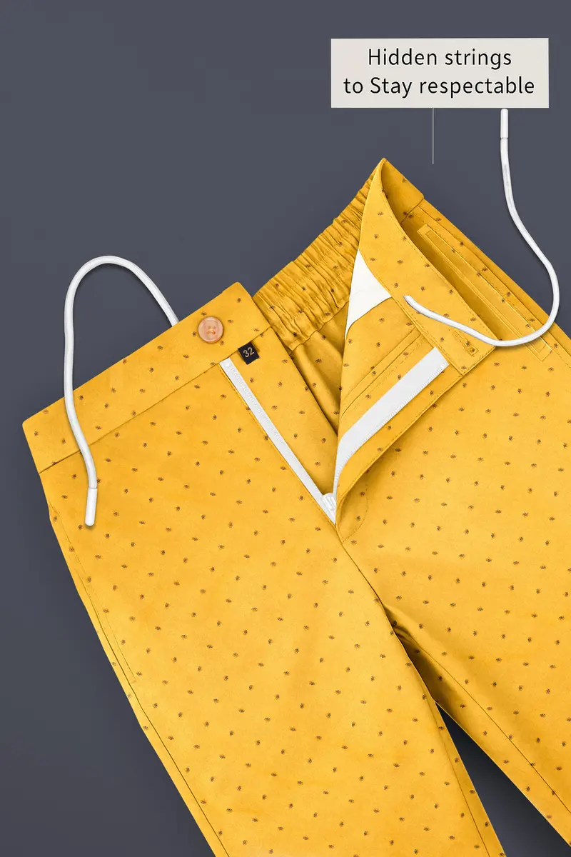Aurelix-Saffron Yellow Printed Subtle Sheen Super Soft Premium Cotton Lounge Pant 5