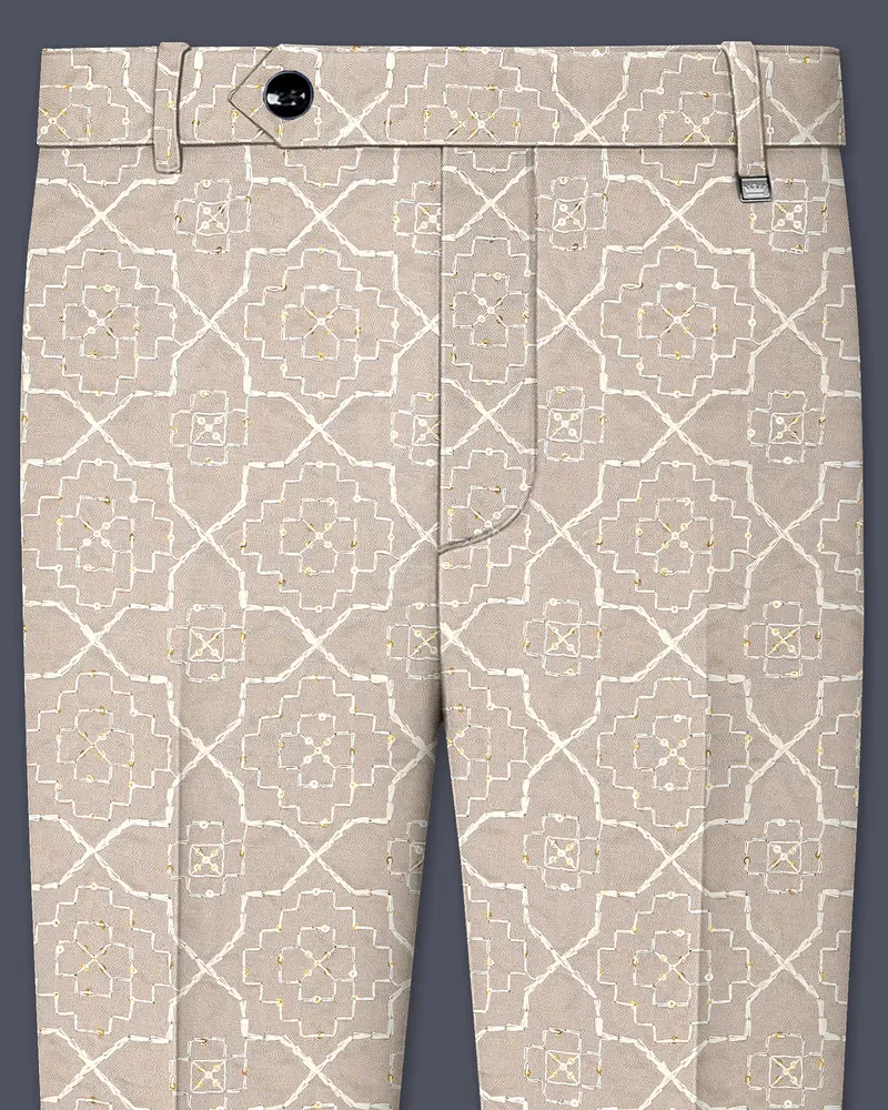 Aurellis-Chalice Brown Trellis Pattern Thread And Sequin Embroidered Viscose Designer Stretchable Waistband Pant 1