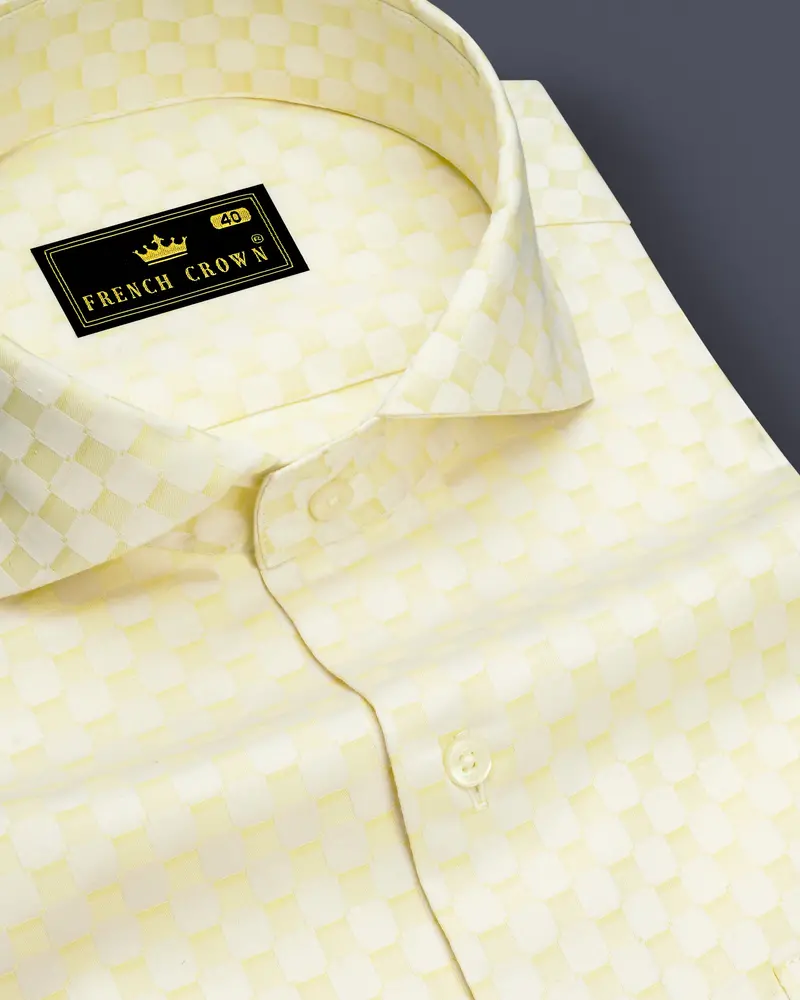 Aureno Raffia Yellow Jacquard Textured Premium Cotton Dress Shirt 1