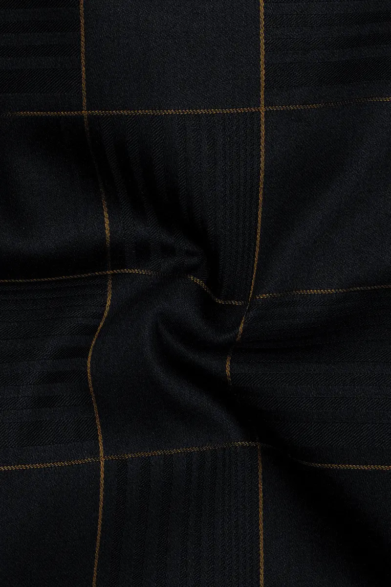 Aurenzo-Jade Black And Earth Orange Windowpane Jacquard Textured Premium Cotton Dress Shirt 3