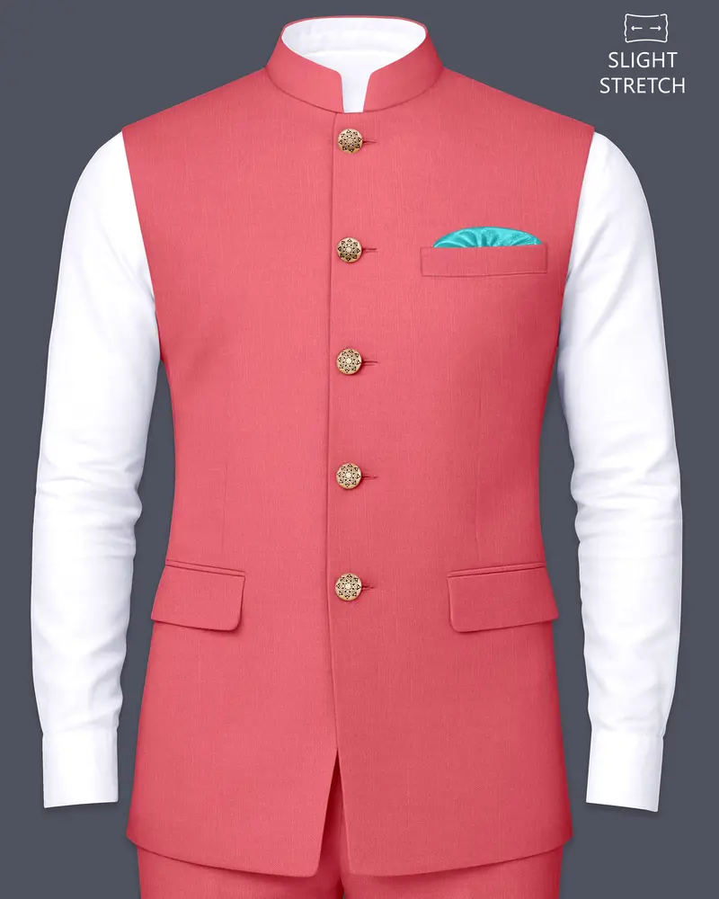 Aurerosa-Roman Pink Wool Rich Slight Stretch Nehru Jacket 1