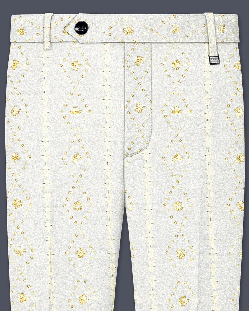 Aurevia-Albescent Cream With Sequin Embroidered Designer Stretchable Waistband Pant 1