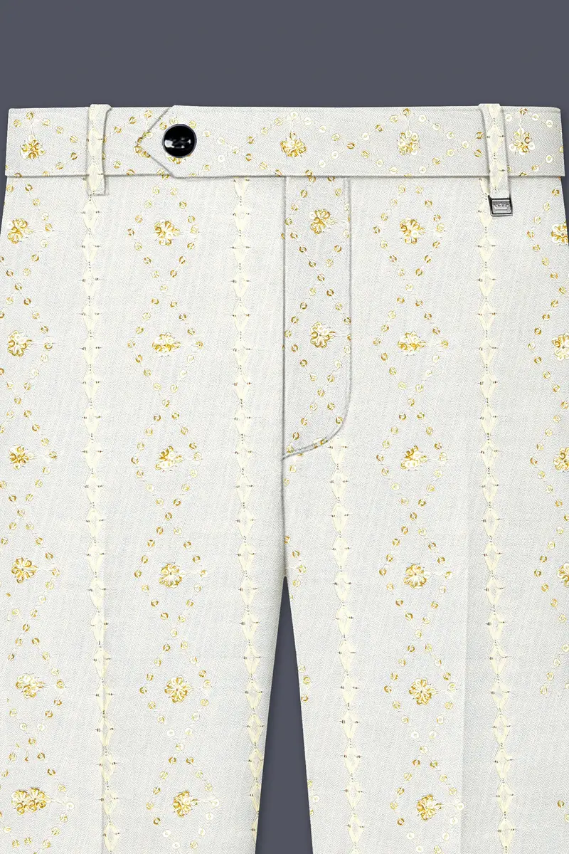 Aurevia-Albescent Cream With Sequin Embroidered Designer Stretchable Waistband Pant 4