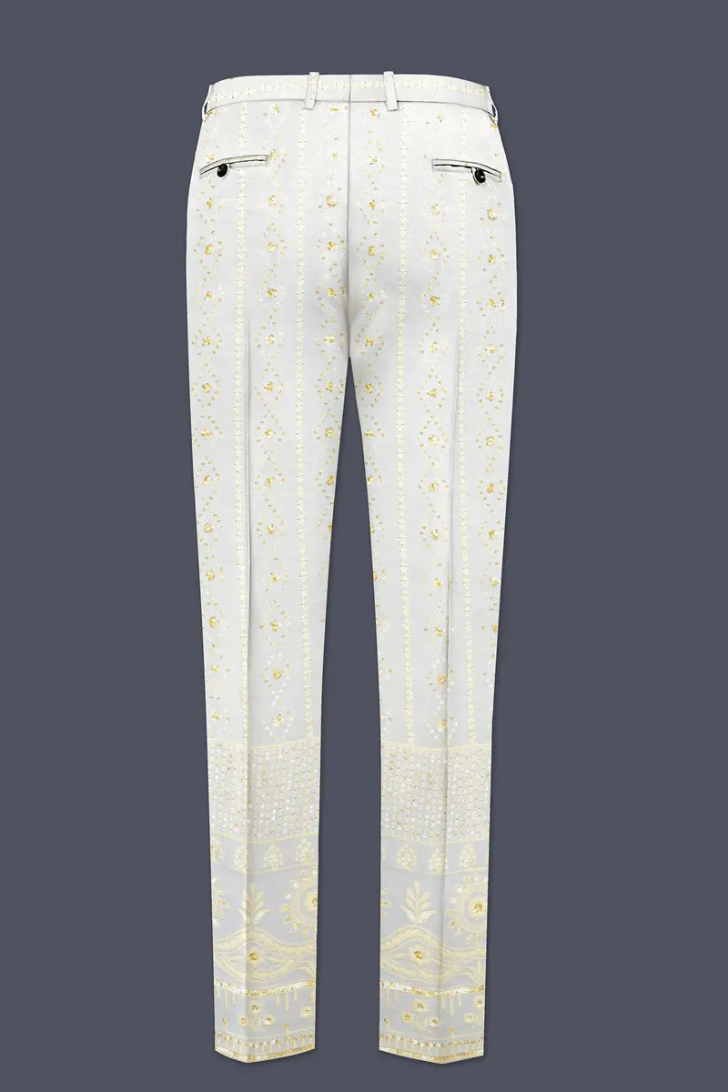 Aurevia-Albescent Cream With Sequin Embroidered Designer Stretchable Waistband Pant 5