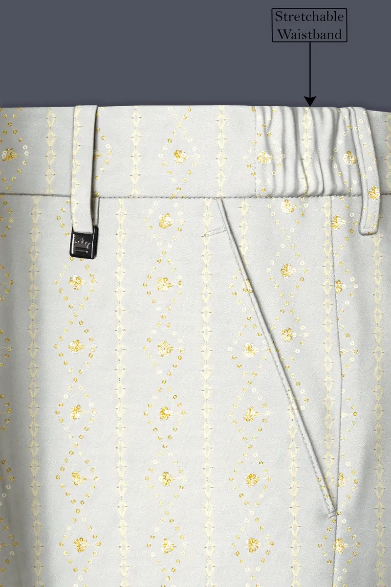 Aurevia-Albescent Cream With Sequin Embroidered Designer Stretchable Waistband Pant 6