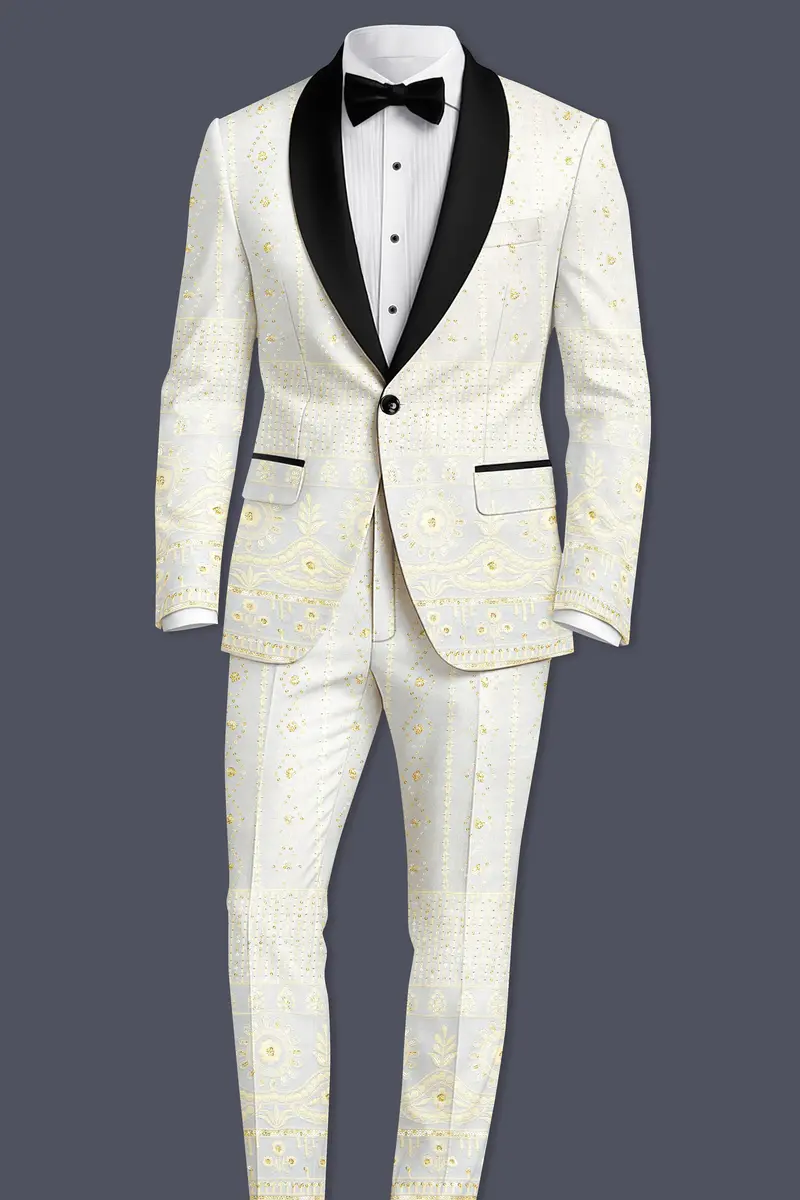 Aurevia-Albescent Cream With Sequin Embroidered Designer Stretchable Waistband Pant 7