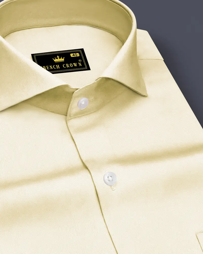 Aurewheat-Wheatfield Cream Subtle Sheen Super Soft Premium Cotton Cut Away Collar Dress Shirt 1