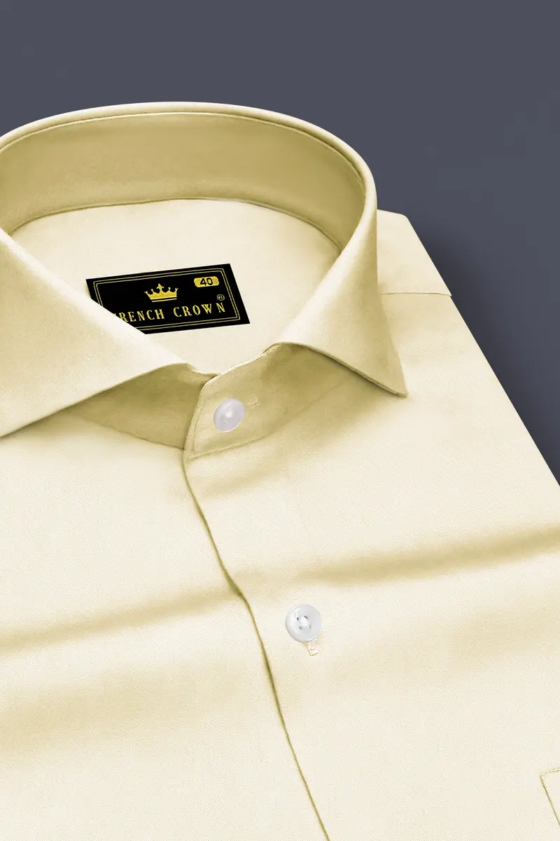Aurewheat-Wheatfield Cream Subtle Sheen Super Soft Premium Cotton Cut Away Collar Dress Shirt 2
