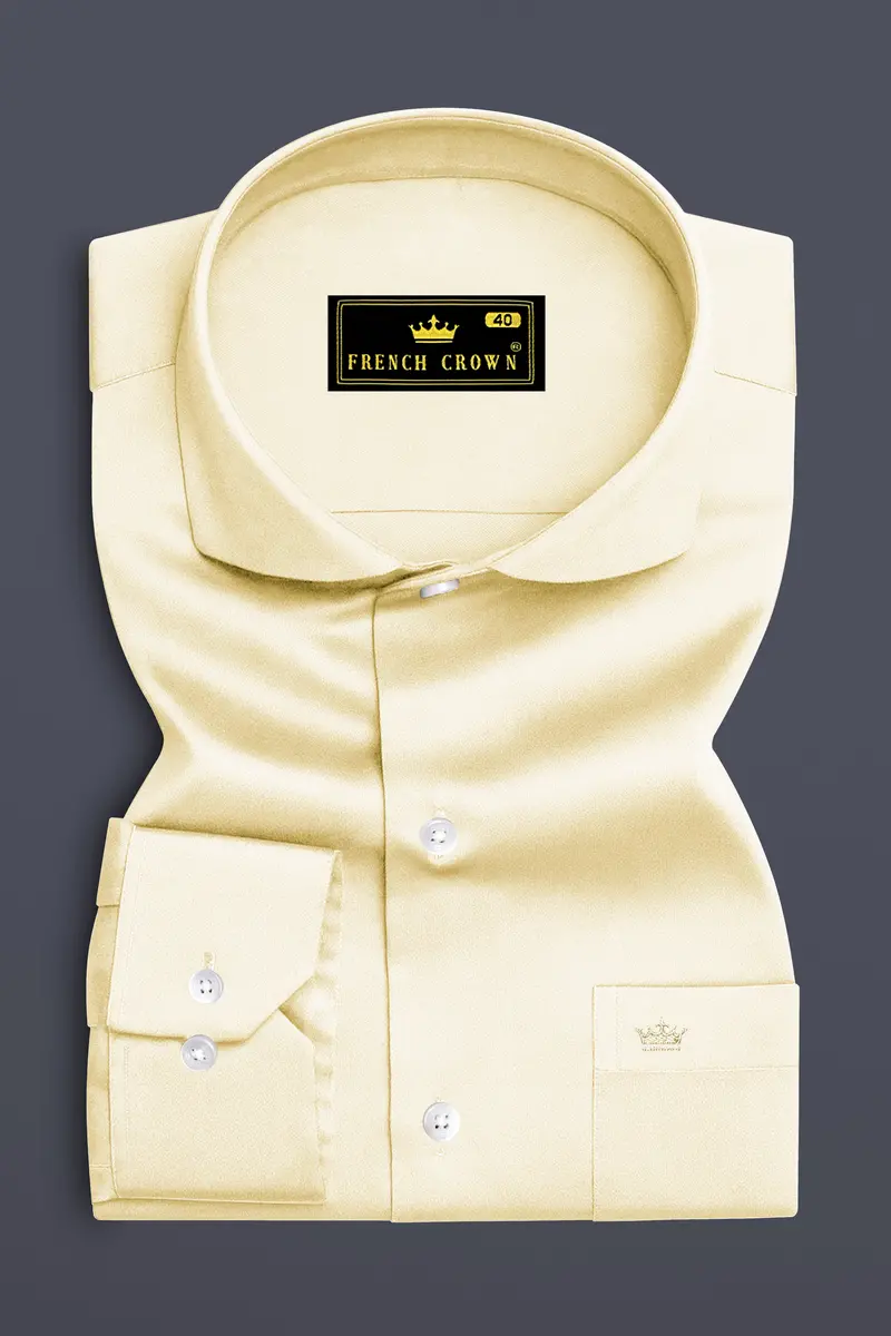 Aurewheat-Wheatfield Cream Subtle Sheen Super Soft Premium Cotton Cut Away Collar Dress Shirt 4