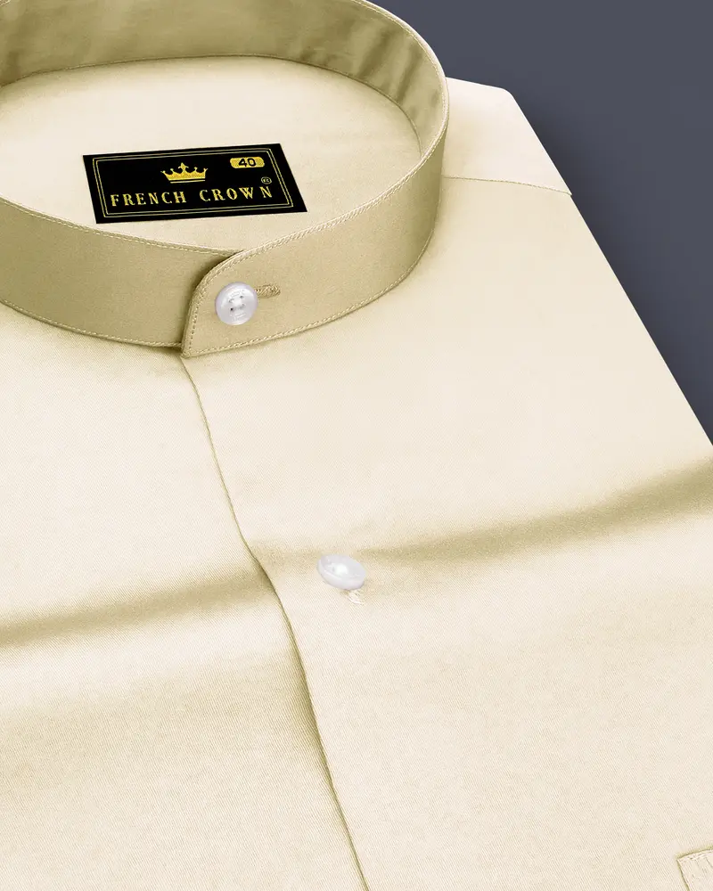 Aurewheat-Wheatfield Cream Subtle Sheen Super Soft Premium Cotton Mandarin Shirt 1