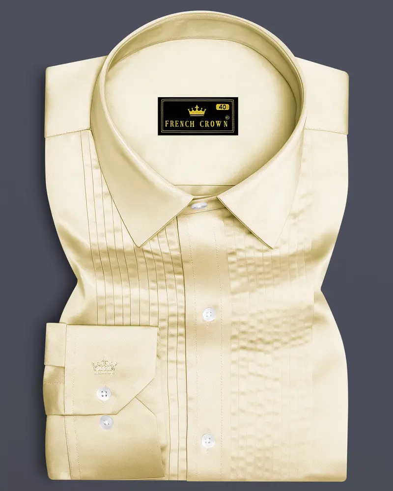 Aurewheat-Wheatfield Cream Subtle Sheen Super Soft Premium Cotton Tuxedo Shirt 1