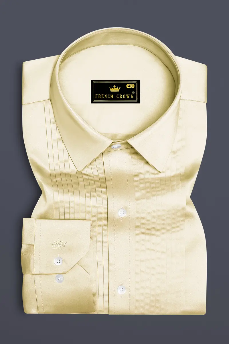 Aurewheat-Wheatfield Cream Subtle Sheen Super Soft Premium Cotton Tuxedo Shirt 2
