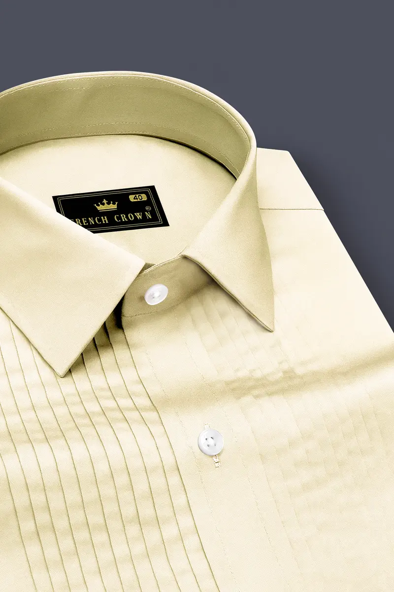 Aurewheat-Wheatfield Cream Subtle Sheen Super Soft Premium Cotton Tuxedo Shirt 4