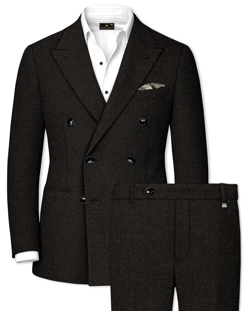 Aurezeus-Zeus Brown Textured Tweed Double Breasted Suit 1