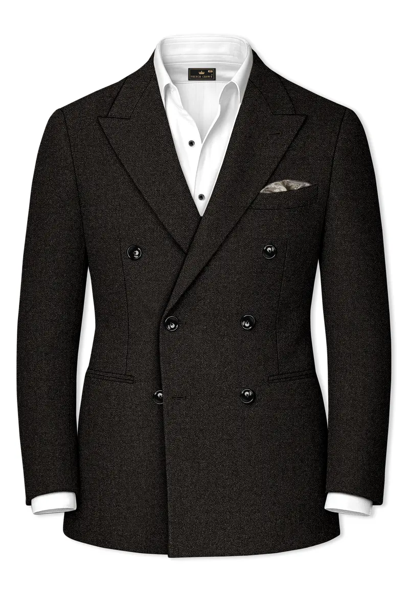 Aurezeus-Zeus Brown Textured Tweed Double Breasted Suit 10