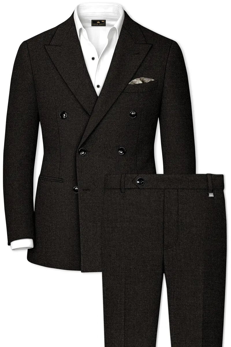 Aurezeus-Zeus Brown Textured Tweed Double Breasted Suit 2