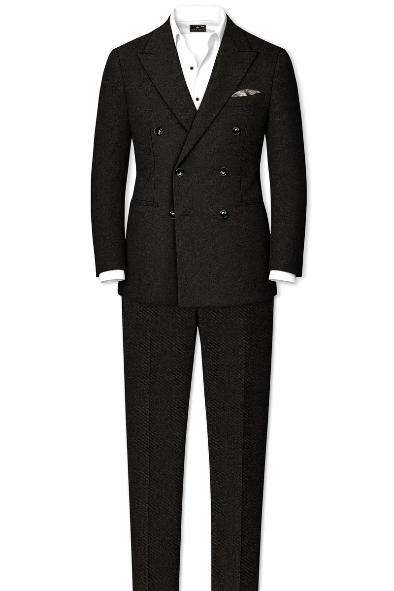Aurezeus-Zeus Brown Textured Tweed Double Breasted Suit 4