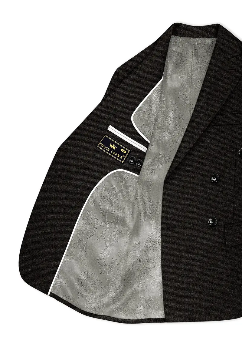 Aurezeus-Zeus Brown Textured Tweed Double Breasted Suit 6