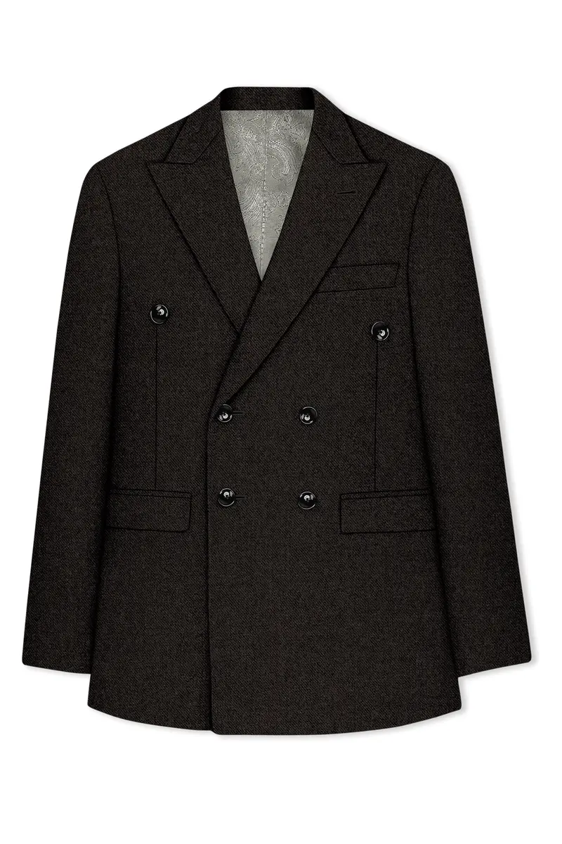Aurezeus-Zeus Brown Textured Tweed Double Breasted Suit 8