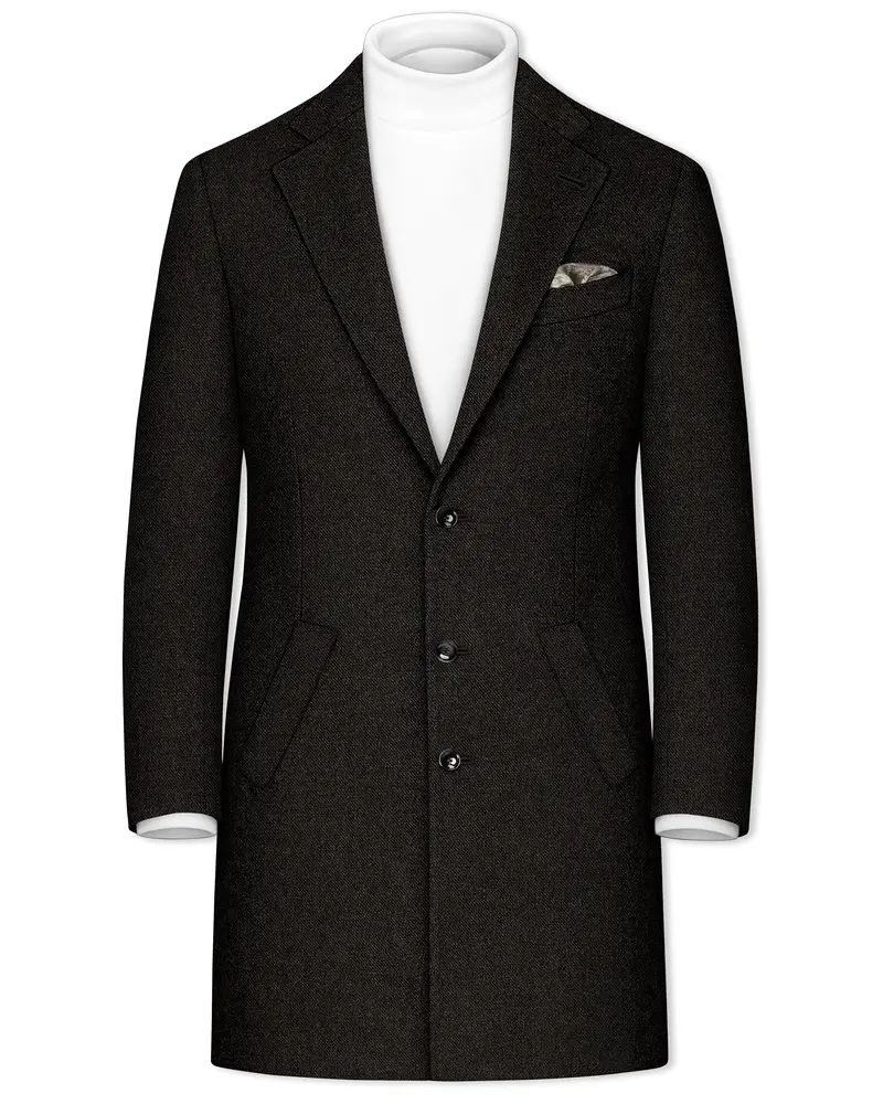 Aurezeus-Zeus Brown Textured Tweed Single Breasted Overcoat 1