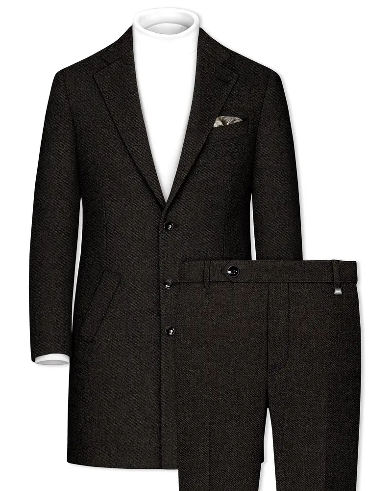 Aurezeus-Zeus Brown Textured Tweed Single Breasted Overcoat With Pant 1