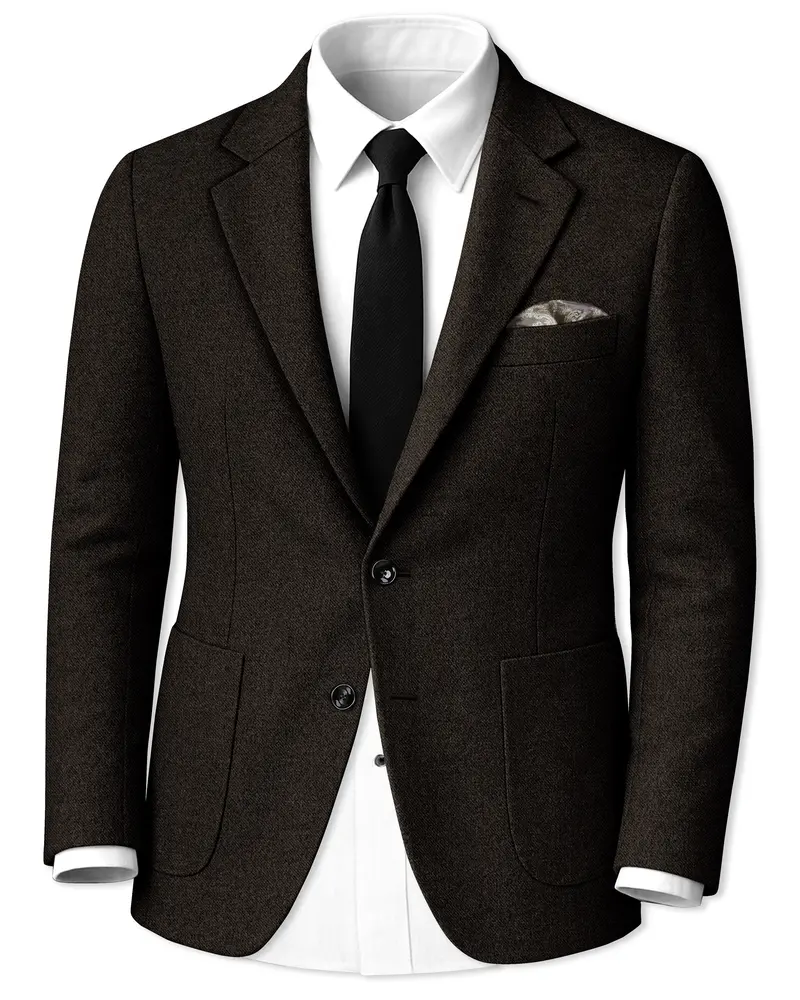 Aurezeus-Zeus Brown Textured Tweed Single Breasted Sports Blazer 1