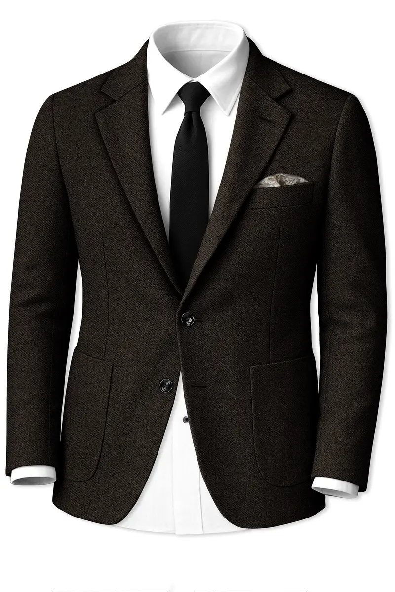 Aurezeus-Zeus Brown Textured Tweed Single Breasted Sports Blazer 2