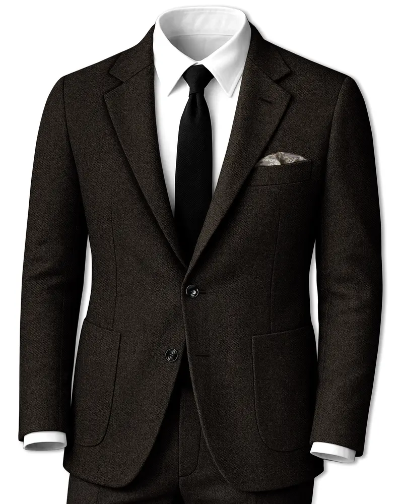 Aurezeus-Zeus Brown Textured Tweed Single Breasted Sports Suit 1
