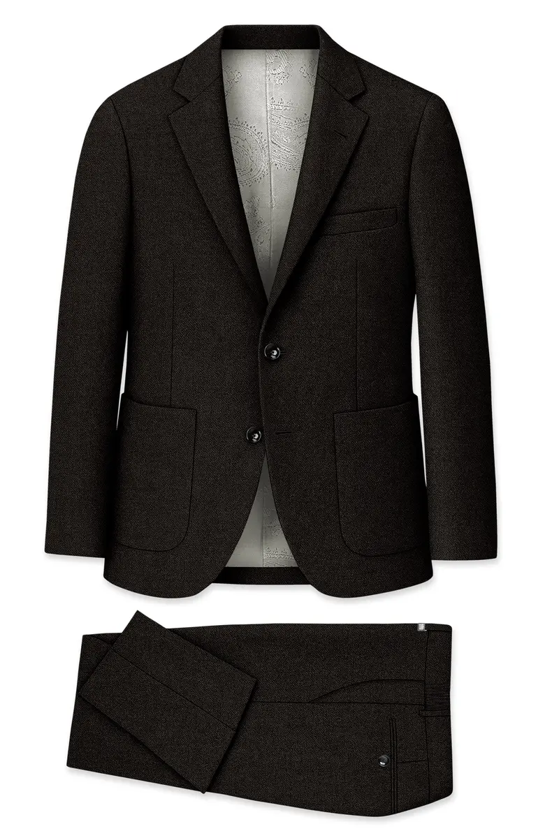Aurezeus-Zeus Brown Textured Tweed Single Breasted Sports Suit 11