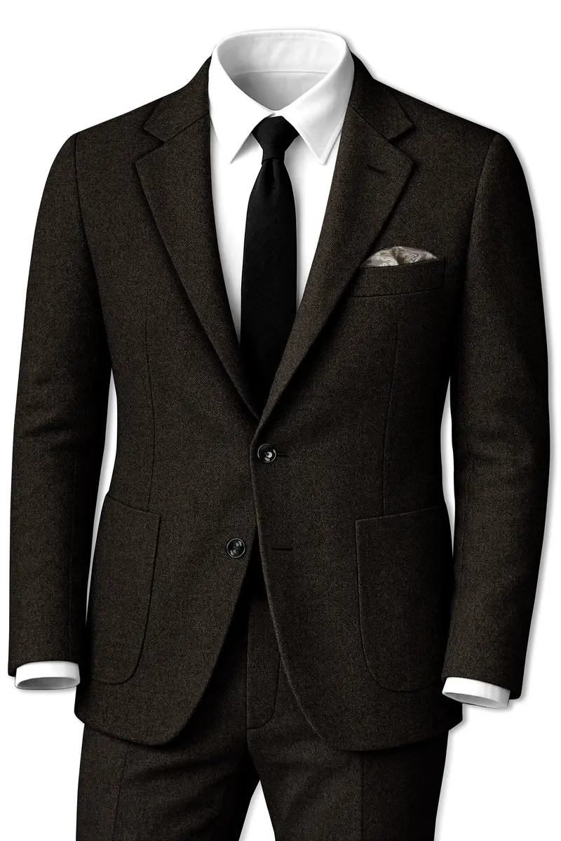 Aurezeus-Zeus Brown Textured Tweed Single Breasted Sports Suit 2
