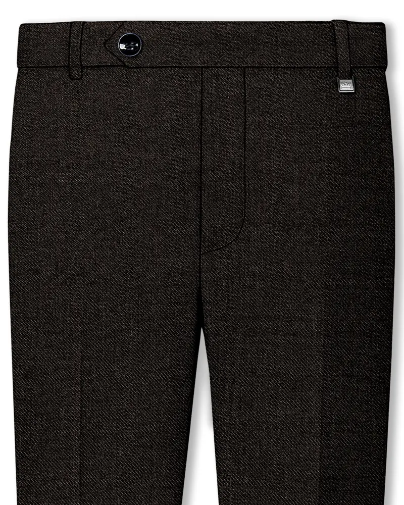Aurezeus-Zeus Brown Textured Tweed Stretchable Waistband Pant 1