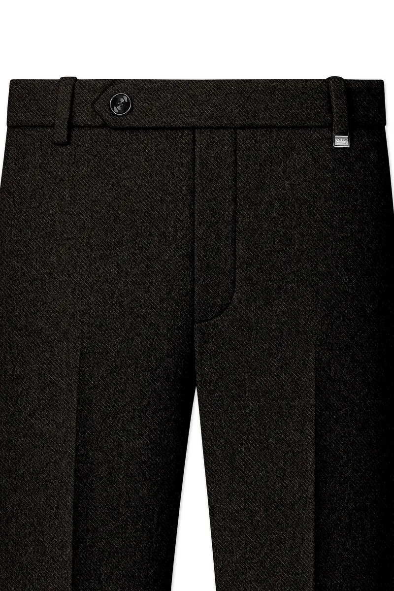 Aurezeus-Zeus Brown Textured Tweed Stretchable Waistband Pant 4