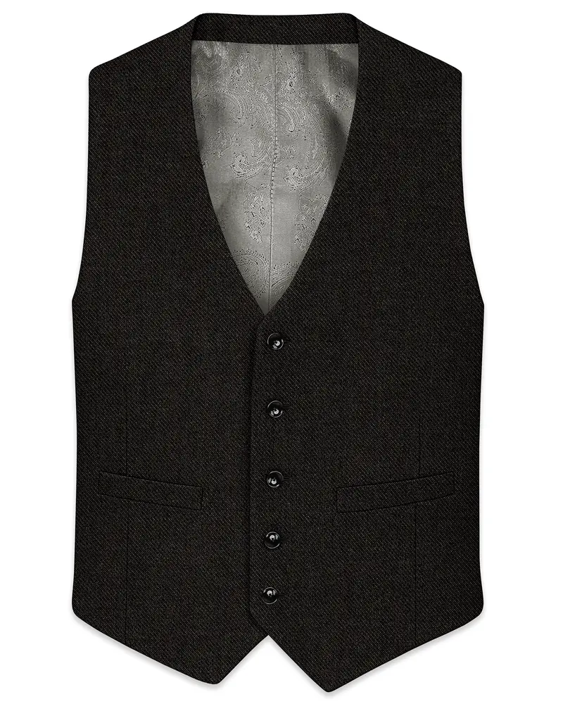 Aurezeus-Zeus Brown Textured Tweed Waistcoat 1