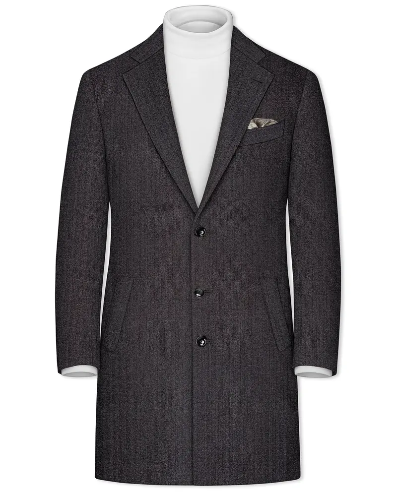 Aurezion-Zeus Brown Herringbone Textured Tweed Single Breasted Overcoat 1