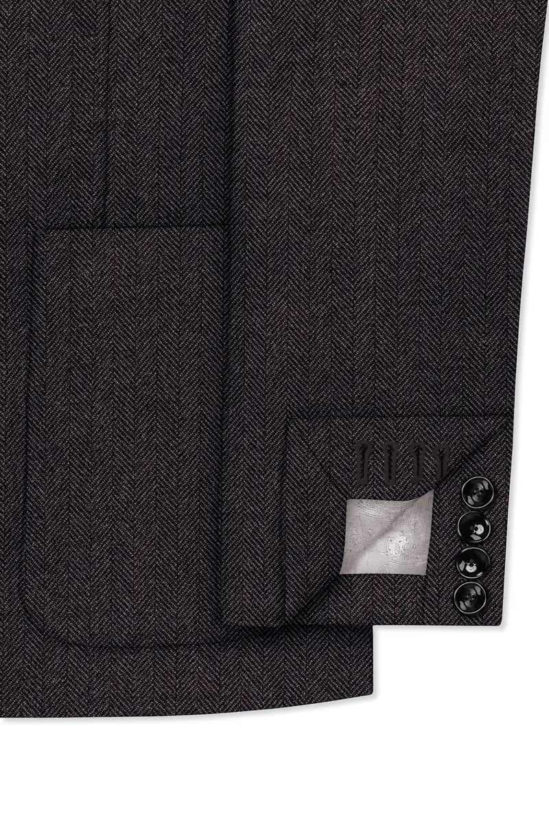 Aurezion-Zeus Brown Herringbone Textured Tweed Single Breasted Sports Blazer 6