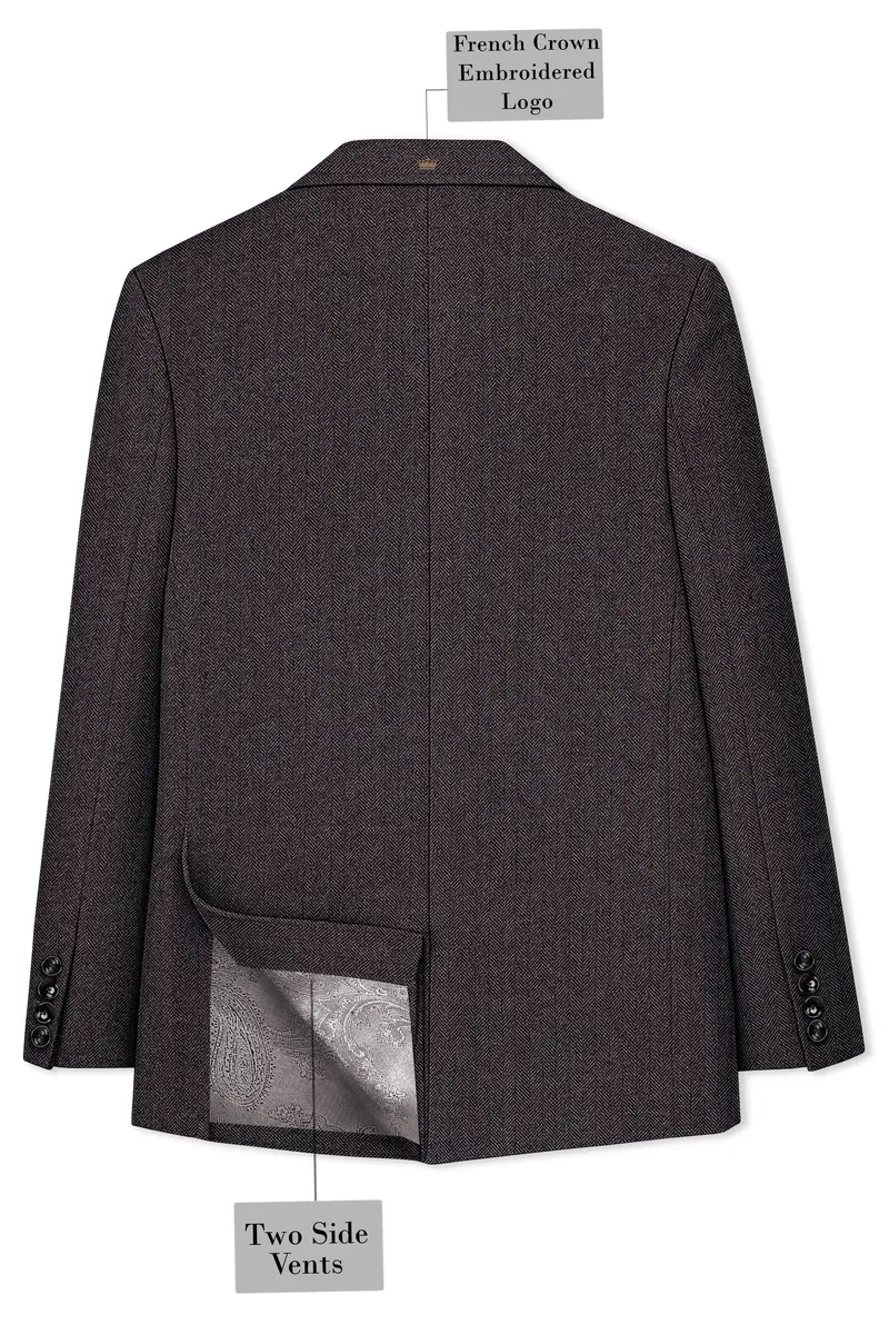 Aurezion-Zeus Brown Herringbone Textured Tweed Single Breasted Sports Blazer 8