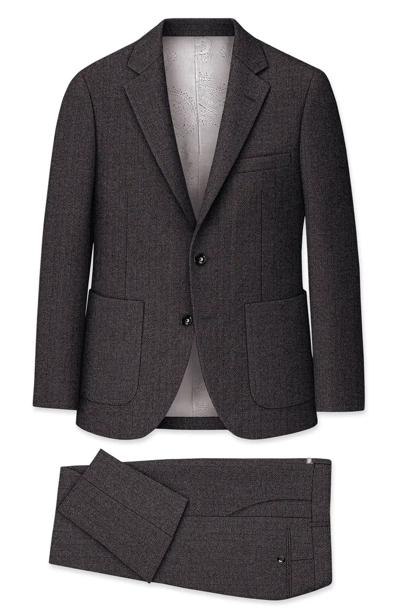 Aurezion-Zeus Brown Herringbone Textured Tweed Single Breasted Sports Suit 11