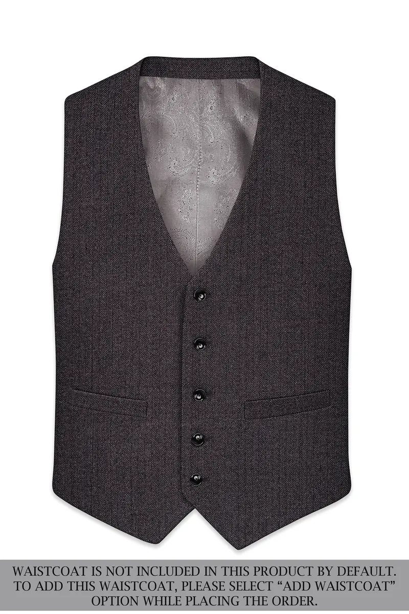 Aurezion-Zeus Brown Herringbone Textured Tweed Single Breasted Sports Suit 16