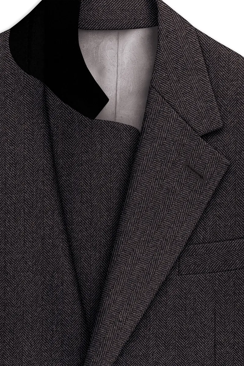 Aurezion-Zeus Brown Herringbone Textured Tweed Single Breasted Sports Suit 5