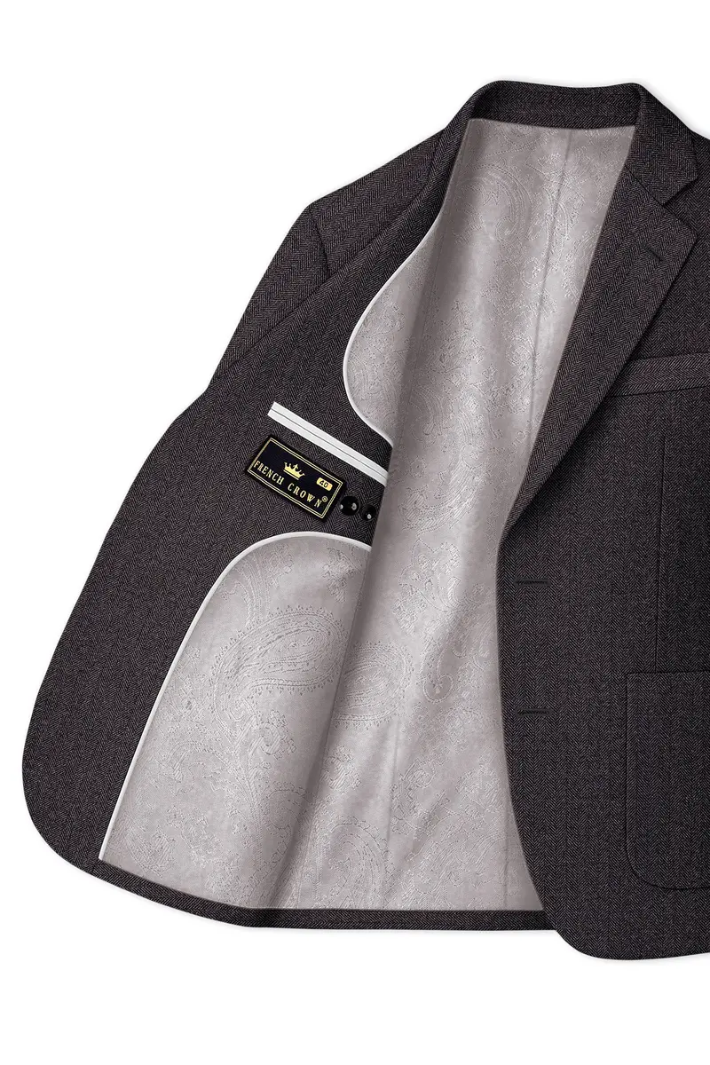 Aurezion-Zeus Brown Herringbone Textured Tweed Single Breasted Sports Suit 6