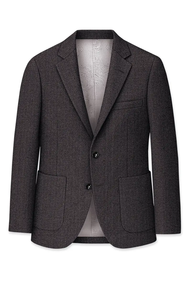 Aurezion-Zeus Brown Herringbone Textured Tweed Single Breasted Sports Suit 8