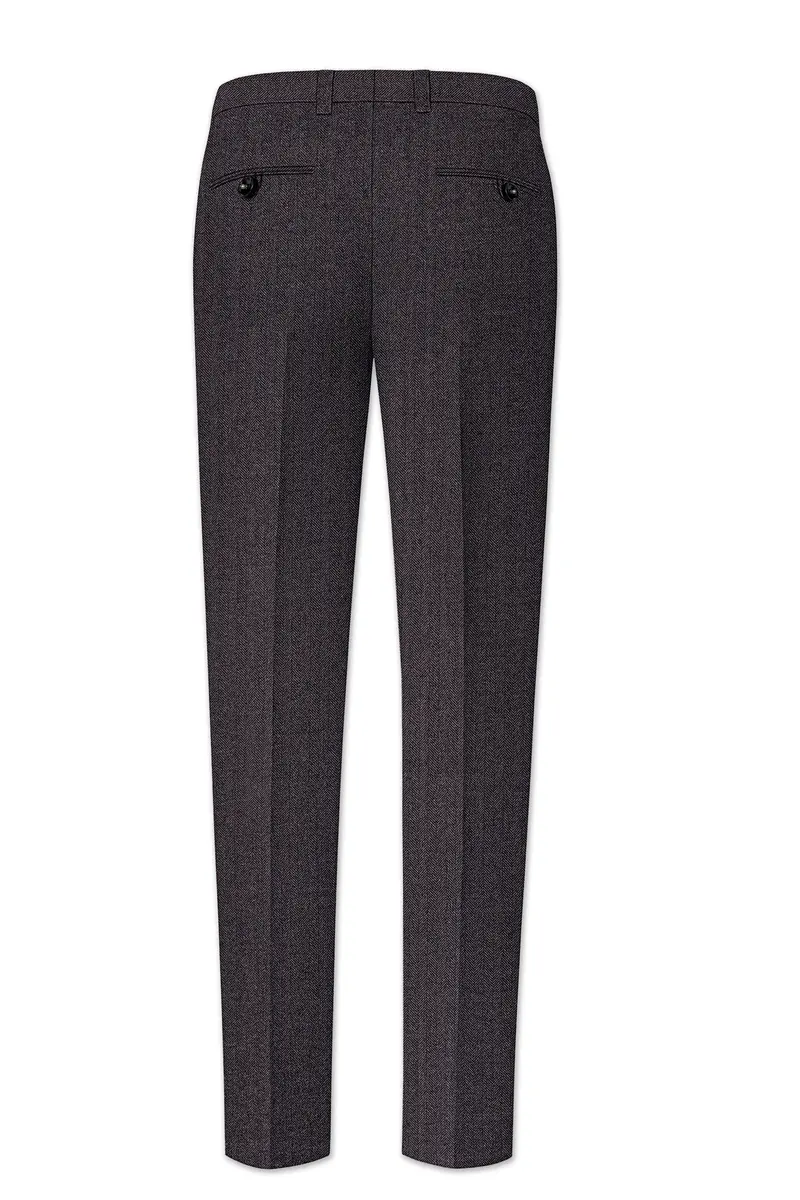 Aurezion-Zeus Brown Herringbone Textured Tweed Stretchable Waistband Pant 5