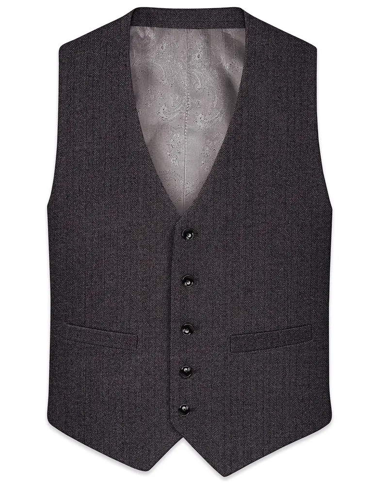 Aurezion-Zeus Brown Herringbone Textured Tweed Waistcoat 1