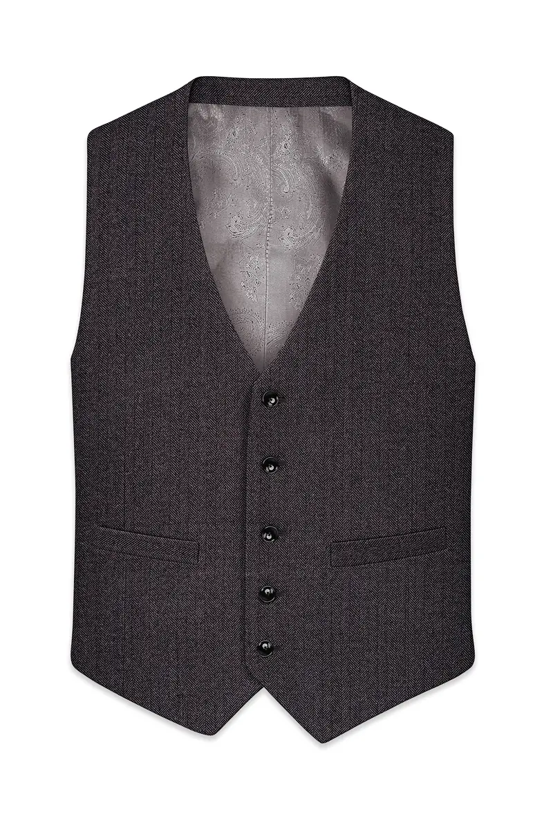Aurezion-Zeus Brown Herringbone Textured Tweed Waistcoat 2