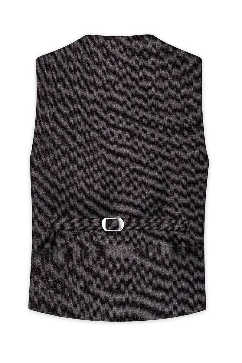 Aurezion-Zeus Brown Herringbone Textured Tweed Waistcoat 4